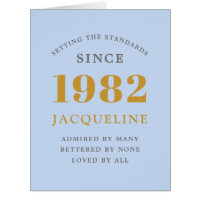 40th Birthday Name 1982 Blue Elegant Chic Card