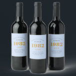 40th Birthday Name 1982 Blue Grey Elegant Chic Wine Label<br><div class="desc">A personalised elegant wine label that is easy to customise for that special occasion.</div>