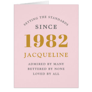 40th Birthday Name 1982 Pink Elegant Chic Card