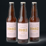 40th Birthday Name 1982 Pink Grey Elegant Chic Beer Bottle Label<br><div class="desc">A personalised elegant beer label that is easy to customise for that special occasion.</div>