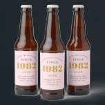 40th Birthday Name 1982 Pink Grey Elegant Chic Beer Bottle Label<br><div class="desc">A personalised elegant beer label that is easy to customise for that special occasion.</div>
