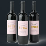 40th Birthday Name 1982 Pink Grey Elegant Chic Wine Label<br><div class="desc">A personalised elegant wine label that is easy to customise for that special occasion.</div>