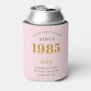 40th Birthday Name 1985 Pink Grey Elegant Chic Can Cooler
