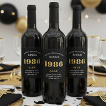 40th Birthday Name 1986 Black Gold Elegant Chic Wine Label<br><div class="desc">1986 Vintage 40th Birthday Black & Gold Elegant Wine Label. Celebrate your milestone with our exclusive 1986 Vintage 40th birthday wine label. The meticulously designed label with stunning black and gold hues effortlessly enhances the visual appeal of your favourite wine. The year 1986, prominently featured on the label, adds a...</div>