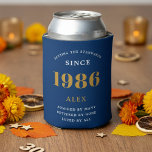 40th Birthday Name 1986 Blue Gold Elegant Chic Can Cooler<br><div class="desc">Luxurious 40th Birthday Blue and Gold Can Cooler: The perfect party companion. Our high-quality 40th Birthday Can Cooler is made to help you toast to the big milestone in style. Crafted in sleek blue and accented with gold, it brings a touch of luxury to your celebration. Not just a pretty...</div>