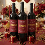 40th Birthday Name 1986 Red Gold Elegant Chic Wine Label<br><div class="desc">1986 Vintage 40th Birthday Red & Gold Elegant Wine Label. Celebrate your milestone with our exclusive 1986 Vintage 40th birthday wine label. The meticulously designed label with stunning black and gold hues effortlessly enhances the visual appeal of your favourite wine. The year 1986, prominently featured on the label, adds a...</div>