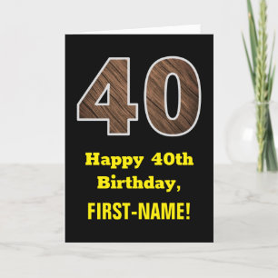 40th Birthday: Name, Faux Wood Grain Pattern "40" Card