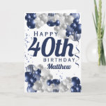 40th Birthday Navy Balloons Card<br><div class="desc">A gorgeous navy and silver balloon happy 40th (or any age) birthday card. This fabulous design is the perfect way to wish someone a happy fortieth birthday (or change the age!) Personalise with our own custom name and message. Blue coloured typography and gorgeous navy blue and silver balloons.</div>