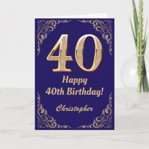 40th Birthday Navy Blue and Gold Glitter Frame Card