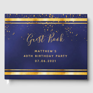 40th Birthday navy blue gold confetti Guest Book