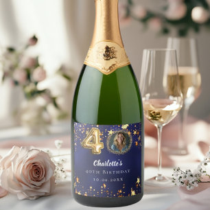 40th birthday navy blue gold stars photo sparkling wine label