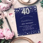 40th birthday navy blue silver budget invitation flyer<br><div class="desc">Please note that this invitation is on flyer paper and very thin. Envelopes are not included. For thicker invitations (same design) please visit our store. A modern, stylish and glamourous invitation for a 40th birthday party. A navy blue background, decorated with faux silver stars. Personalise and add your name and...</div>