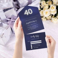 40th Birthday navy blue silver rsvp