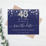 40th birthday navy blue silver save date budget flyer<br><div class="desc">Please note that this Save the date is on flyer paper and very thin. Envelopes are not included. For thicker Save the Date card (same design) please visit our store. A girly and trendy Save the Date for a 40th birthday party. A navy blue coloured background. Decorated with faux silver...</div>