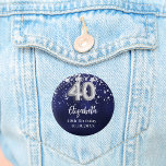 40th birthday navy blue silver stars 3 cm round badge<br><div class="desc">For a 40th birthday party. A navy blue background colour with faux silver stars. The blue colour is uneven.  Add your name,  text.
Can be used as a Save the Date reminder for your guests,  party favour or as a keepsake.</div>