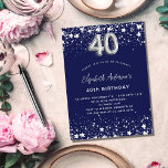40th birthday navy blue silver stars glamourous invitation postcard<br><div class="desc">A modern,  stylish and glamourous invitation for a 40th birthday party.  A navy blue background,  decorated with faux silver stars. Personalise and add your name and party details.  Number 40 is written with a balloon style font.</div>
