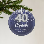 40th birthday navy blue silver stars glass tree decoration<br><div class="desc">A navy blue background colour with faux silver stars. The blue colour is uneven.  Add your name,  text/date</div>