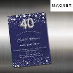 40th birthday navy blue silver stars luxury magnetic invitation<br><div class="desc">A modern,  stylish and glamourous invitation magnet for a 40th birthday party.  A navy blue background,  decorated with faux silver stars. Personalise and add your name and party details.  Number 40 is written with a balloon style font.</div>