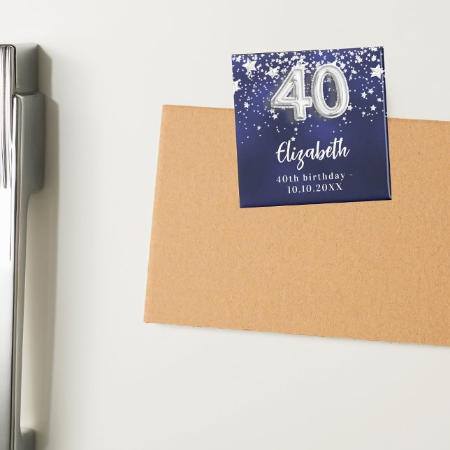 40th birthday navy blue silver stars magnet (Creator Uploaded)