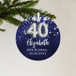 40th birthday navy blue silver stars metal tree decoration<br><div class="desc">A navy blue background colour with faux silver stars. The blue colour is uneven.  Add your name,  text/date</div>