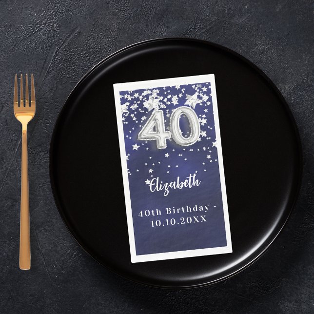 40th Birthday navy blue silver stars Napkin (Creator Uploaded)