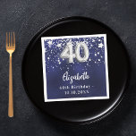 40th birthday navy blue silver stars napkin<br><div class="desc">For a 40th birthday celebration. A navy blue background colour with faux silver stars. The blue colour is uneven.  Add your name,  text.</div>