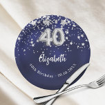 40th Birthday navy blue silver stars Paper Plate<br><div class="desc">For a 40th birthday celebration. A navy blue background colour with faux silver stars. The blue colour is uneven.  Add your name,  text.</div>