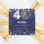 40th birthday navy blue silver stars photo square sticker<br><div class="desc">40th Birthday Navy blue & Silver Photo Stickers – Elegant Envelope Seals & Party Labels Celebrate a milestone in style with these chic blue and faux silver 40th birthday stickers! Designed with sparkling silver stars and space for your custom photo, these versatile stickers add a personal and polished touch to...</div>