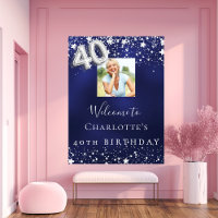 40th birthday navy blue silver stars photo welcome