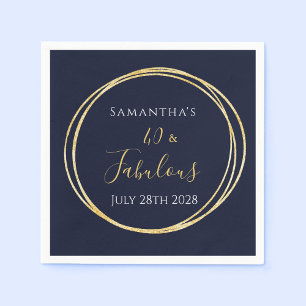 40th Birthday Navy Gold Birthday Party Napkin