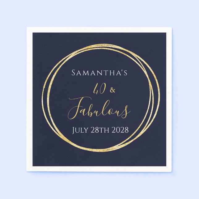 40th Birthday Navy Gold Birthday Party Napkin (Creator Uploaded)