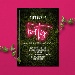 40th Birthday Neon Forty Invitation