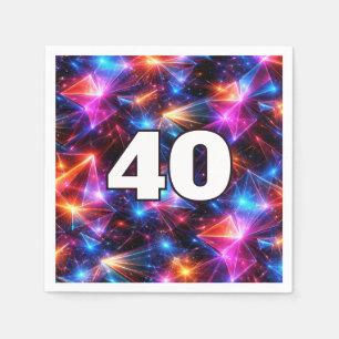 40th Birthday Neon Polygon Abstract Napkin