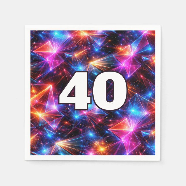 40th Birthday Neon Polygon Abstract  Napkin (Front)