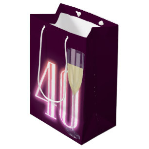 40th Birthday Neon Sign with Wine Medium Gift Bag