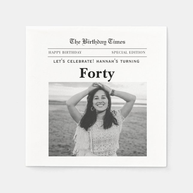 40th Birthday Newspaper Napkin (Front)