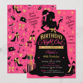 40th Birthday Night Out Pink Glam Party Invitation