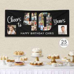 40th Birthday Number 25 Photo Collage Cheers Banner