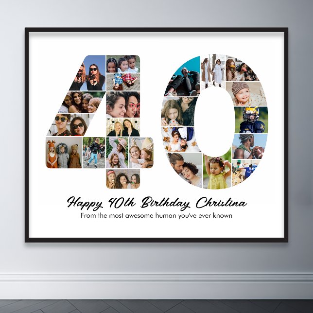 40th Birthday Number 40 Photo Collage Anniversary Poster (40th birthday number 40 photo collage poster wall art)