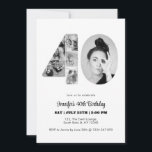 40th Birthday Number 40 Photo Collage Black White Invitation<br><div class="desc">Mark forty years of wonderful memories and adventures with this captivating 40th Birthday Number Photo Collage. This customisable template is the perfect blend of creativity and sentiment, allowing you to create a truly memorable gift for your loved one's special day. Capture the essence of incredible years in a single masterpiece...</div>