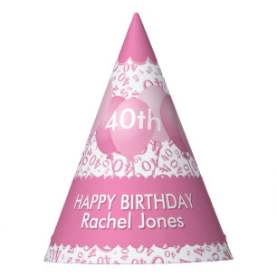 40th Birthday Number Pattern Pink/White Scallops Party Hat