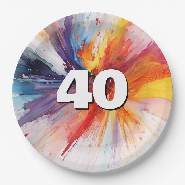 40th Birthday Paint Blast  Paper Plate (Front)