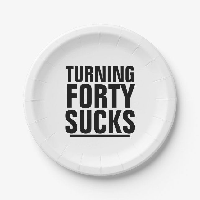 40TH BIRTHDAY PAPER PLATES, TURNING 40 SUCKS PLATE (Front)
