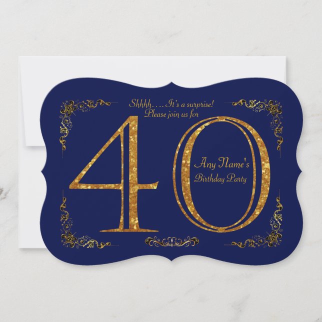 40th,Birthday party 40th,great Gatsby,Navy & gold Invitation (Front)