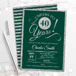 40th Birthday Party - ANY AGE Green Silver Invitation<br><div class="desc">40th birthday party invitation for men or women. Elegant invite card in green with faux glitter silver foil. Features typography script font. Cheers to 40 years! Can be personalised into any year. Perfect for a milestone adult bday celebration.</div>