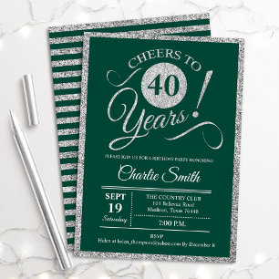 40th Birthday Party - ANY AGE Green Silver Invitation