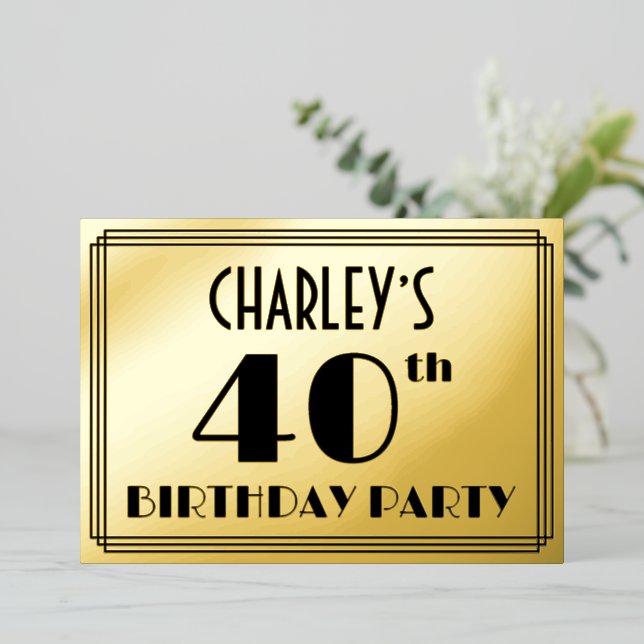 40th Birthday Party — Art Deco Look “40” + Name (Standing Front)
