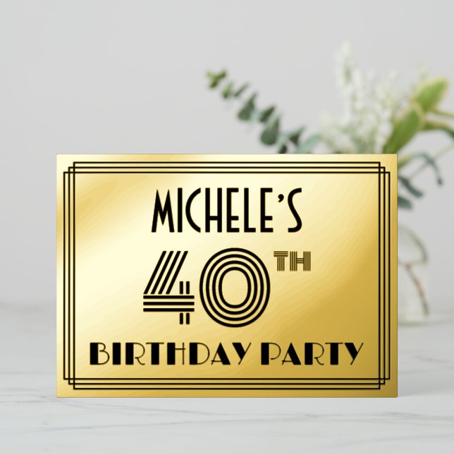 40th Birthday Party — Art Deco Style “40” & Name (Standing Front)