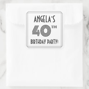 40th Birthday Party: Art Deco Style + Custom Name Square Sticker