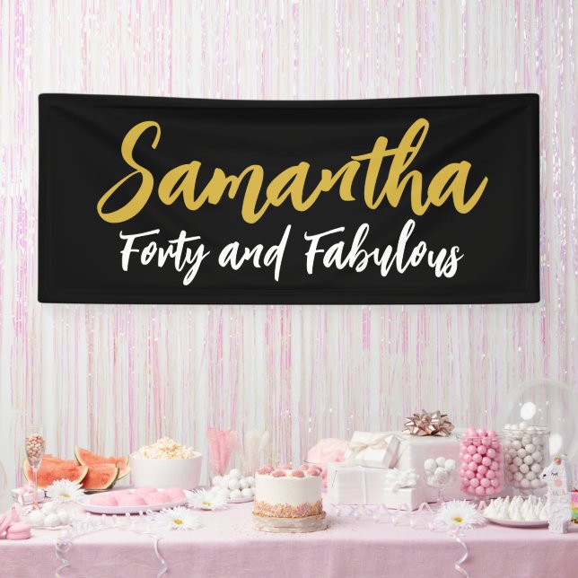 40th Birthday Party Banner in Black and Gold  (Party)
